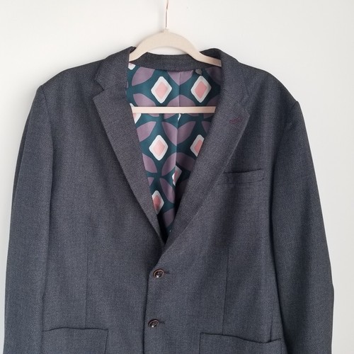 Ted Baker London Pebble Bird's Eye Blazer Mens 7 Missing Lapel Button - Picture 3 of 10