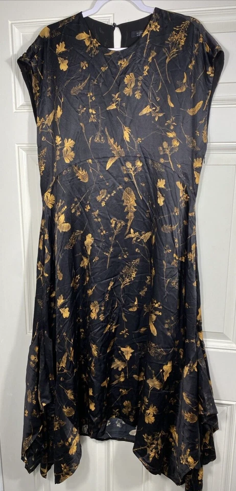 Allsaints Gianna Heligan Midi Dress Women 10 Handkerchief Hem Silk Blend - Image 2 of 4