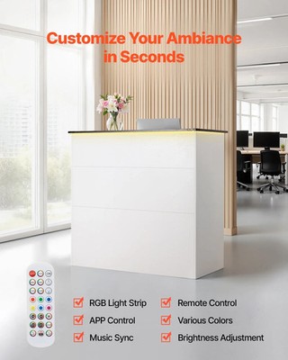 Reception Desk, 50 inch Rectangular Front Counter Table, Modern Office Reception