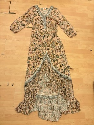 FARM RIO ANTHROPOLOGIE Clara Pink Floral Wrap Maxi Dress Size S Women Casual A1