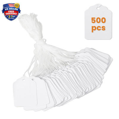 500 Pcs 1.8x1.4-inch White Price Tags with String Attached, 250 GSM String Tags