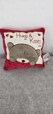Card Factory Hugs & Kisses Cushion With Fluffy Brown  Bear On Front Red & Cream