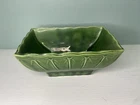 Vintage McCoy Pottery Green Rectangular Pedestal Planter Scalloped Edge 7” NICE