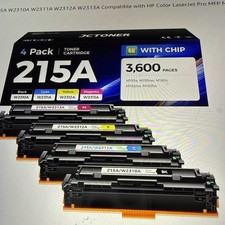 HP 215A Toner Replacement 4 Pack with Chip High Yield for Color Laser Printers.
