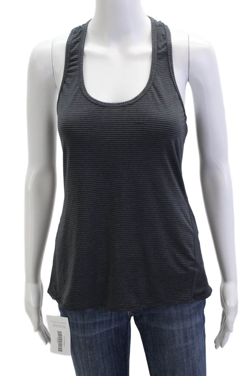 Athleta Womens Basic Striped Dark Gray Round Neck… - image 1