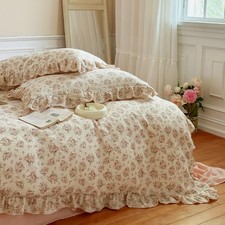 Pink Floral Twin Size Duvet Cover for Girls , Flower Print Comforter Cover wi...