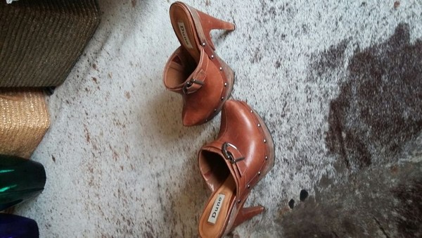 Women DUNE Sabots Brown Leather 36