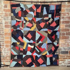 Vintage Crazy Tie Quilt 65  x 84  Wool