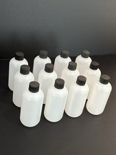 12pc Set Of White Plastic 2 HDPE Bottles With Black Screw Caps-New