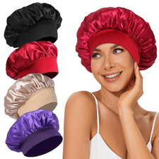 4Pcs Satin Bonnet Silk Bonnet, Hair Bonnet for Sleeping Elastic Wide Band Silk