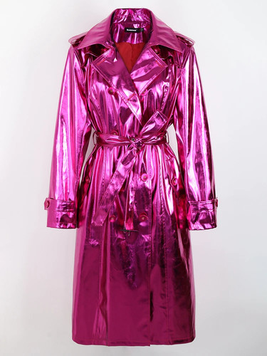 Spring Autumn Women Long Shiny Reflective Patent Leather Trench Coat Overcoat - 第 20/21 張圖片