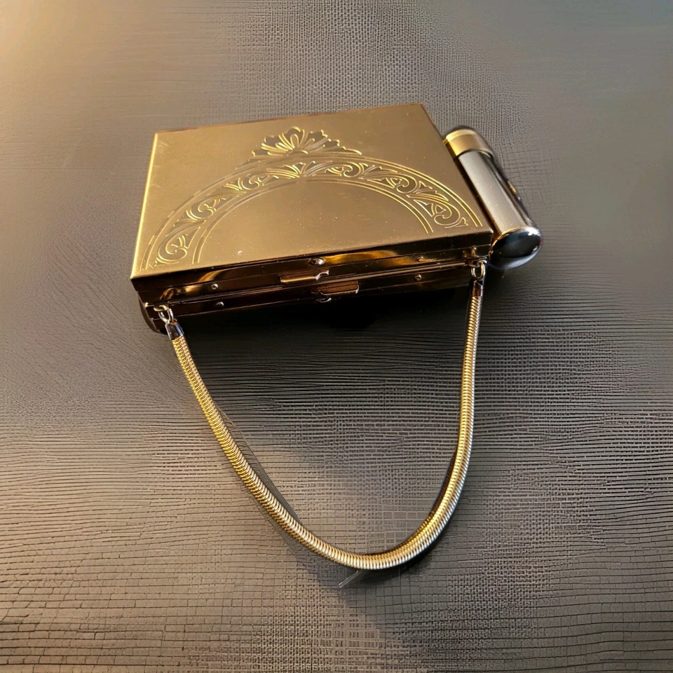 Vintage Gold Brass Antique Evans Style Lipstick, Makeup, And Cigarette Purse - Image 2 of 4