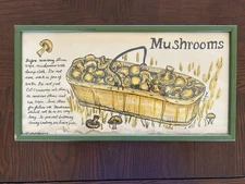 VTG SOOVIA JANIS Inc. Art Print Pati 1970 MUSHROOM Green Wood Framed Kitchen MCM