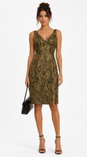 OSCAR de la Renta Black Gold Metallic Jacquard Brocade V-Neck Cocktail Dress 10
