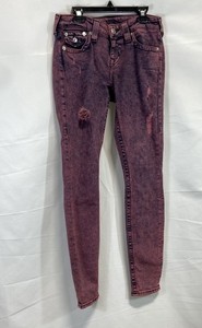 True Religion Women's Purple Pink Acid Wash Distressed Skinny Jeans Size 26