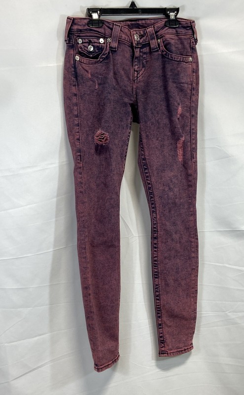 True Religion Women's Purple Pink Acid Wash Distressed Skinny Jeans Size 26