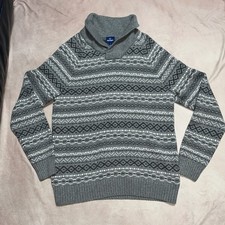 Old Navy Men  s Pullover Sweater Gray Size L Fair Isle Chunky Shawl Collar Gray
