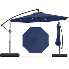 10 FT Solar Offset Hanging Umbrella Patio Cantilever Umbrella w/ 32 LED Lights