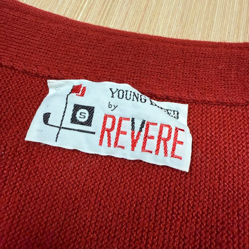 Cárdigan Suéter Vintage Años 60 70 Raza Joven por Revere Pequeño Óxido Rockabilly Foto 3 de 4