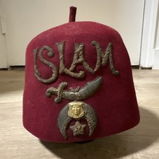 Shriners Fez Hat Vintage Metallic Embroidered Masonic ISLAM