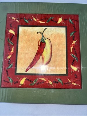 Chili Pepper Print On Tile Art, Part Of Design Line Brand New Wrapped 8 