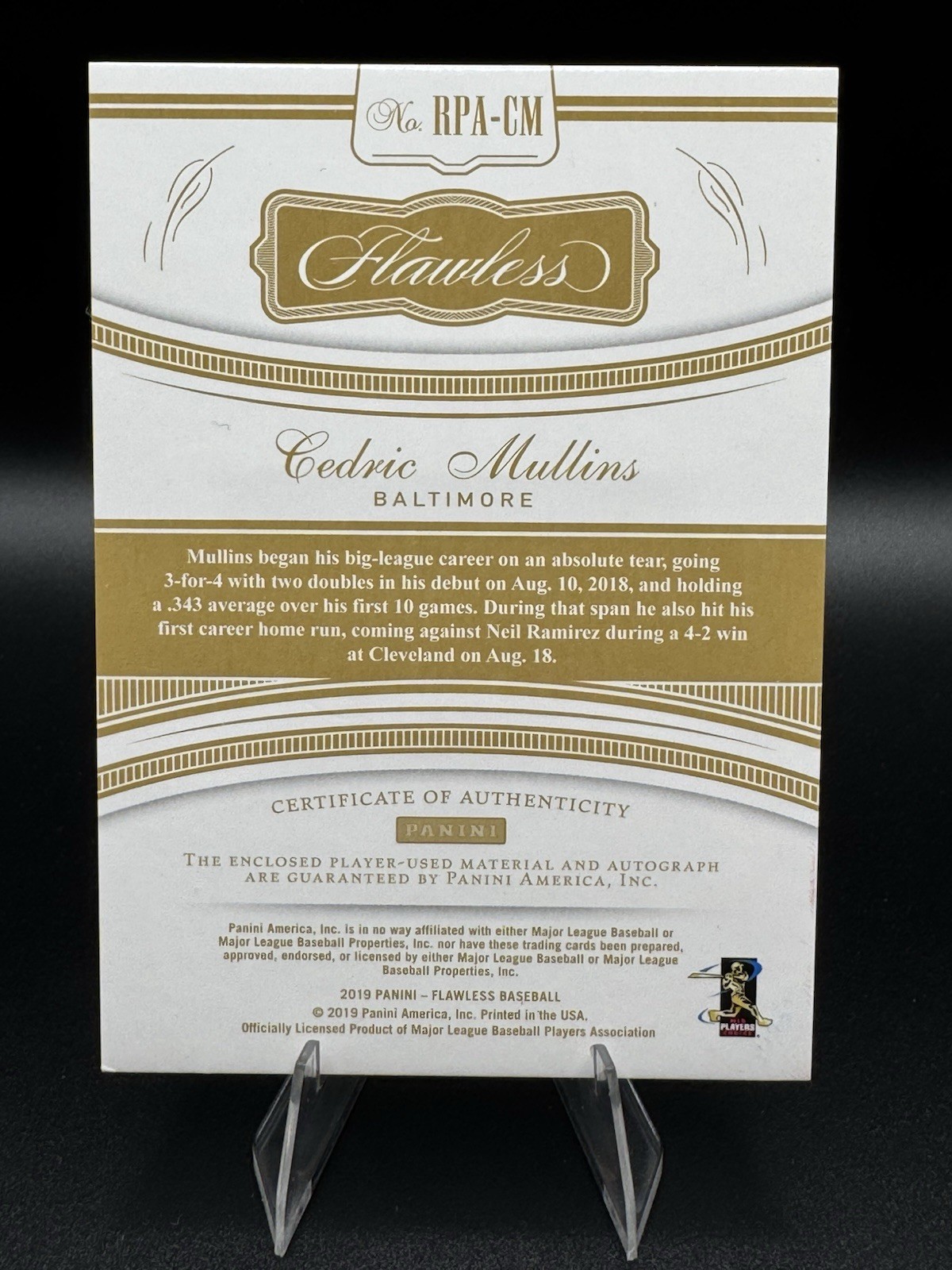 🔥 Cedric Mullins 2019 Flawless RPA RUBY /20 3-Color NUMBER PATCH AUTO Rays view 4