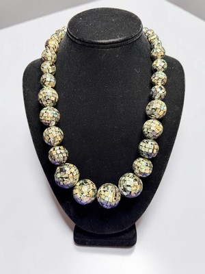 Jay King DTR 925 Silver Abalone Shell Chunky Graduated Bead Statement Necklace