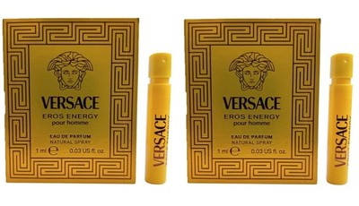 2 Samples Vials VERSACE EROS ENERGY for Men 0.03 oz 1 ml Eau de Parfum Spray NEW