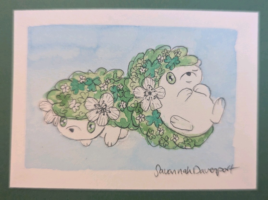 ACEO Art Card PRINT Clover Shaymin Pokemon Cute Alt Design Watercolor Green
