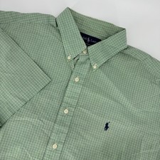 Ralph Lauren Men's Classic Fit Short Sleeve Button Down Shirt Green Plaid XL