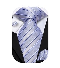 Mens Paisley Striped Tie and Handkerchief Cufflinks Tie Set for Men Light Blue