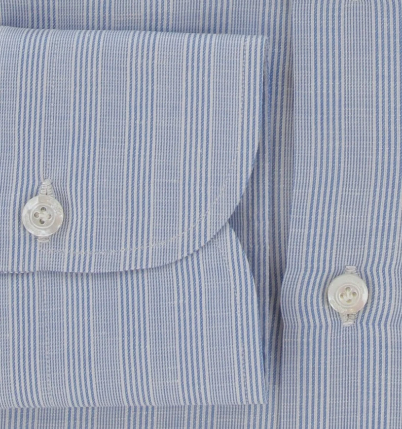 Camisa $600 Finamore Napoli Azul Claro Rayas Carlo Riva 180/2 - Delgada - Foto 3 de 4