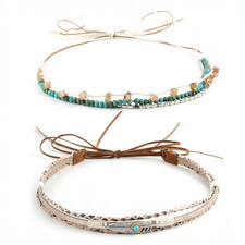 2 Pack Cowboy Hat Bands for Women Men,Western Turquoise Beaded Hats Band  Boho
