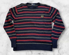 Vtg Polo Ralph Lauren Sweater 1990s Preppy Crest Stripes Men  s Large Multicolor