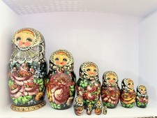 Authentic 10 Piece Signed Russian Matryoshka Nesting Doll Set Hand Painted 9  