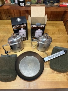 Vintage Corporal’s Corner 8” Skillet with bag pathfinder water bottles cups m34