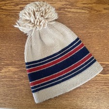Vintage Penthouse Knits Ski Hat Beanie Adult Stripes Pom Pom Wool Retro Winter