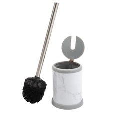 Self Closing Lid Toilet Brush and Holder Set in Marble Design 4.5" Round Base
