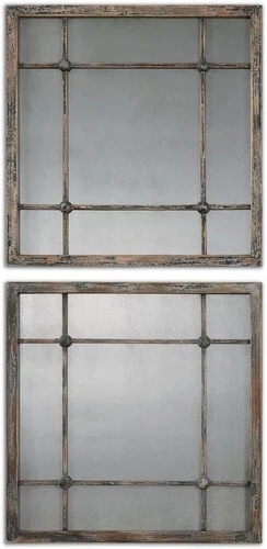 Saragano Set of 2 19" Brown Decorative Square Wall Mirrors - Picture 1 of 6