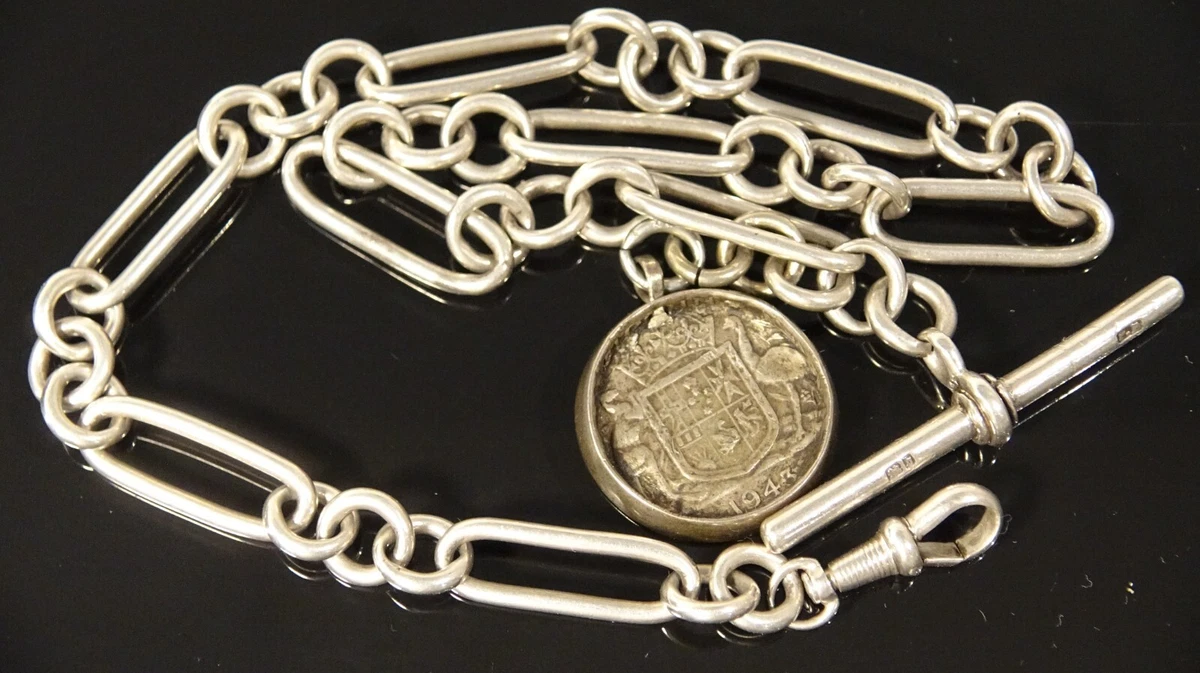 Antique solid silver best sale pocket watch chain fob
