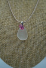 White Clear Silky Sea Glass Pendant: Teardrop shape P 67 