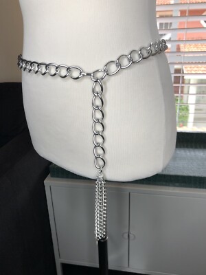 Silver Tone Chain Belt Tassel S M Ornate Metal Vintage Hip  display picture 1