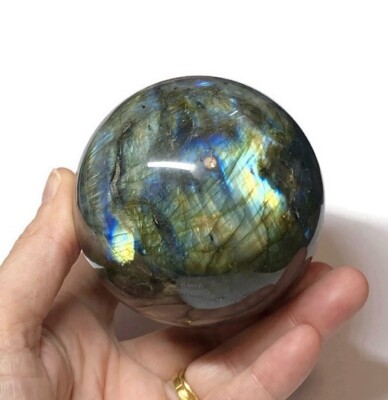 Schöne graue blaue Blitz Labradorit Kristallkugel 72 mm - 672g