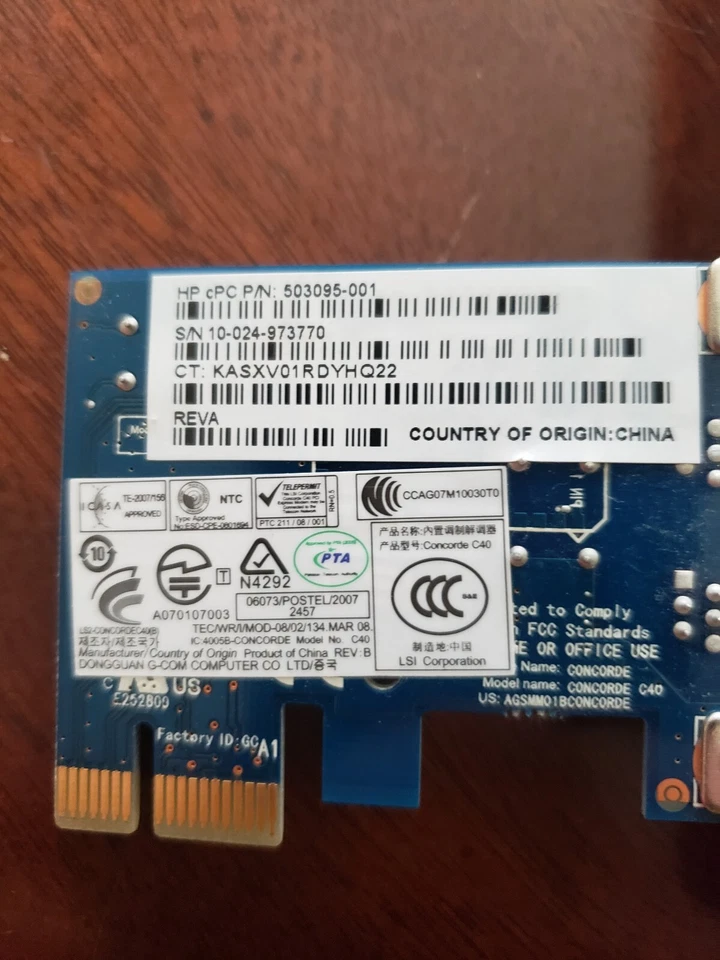 LSI ANATEL 2264-07-4259 INTERNAL PCI-E 56K INTERNAL MODEM NETWORK CARD - Image 3 of 4