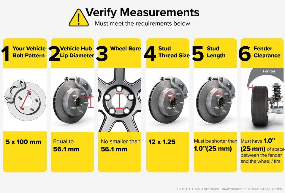 25mm (1") Hubcentric Wheel Spacers | 5x100 | 56.1mm Hub | 12x1.25 Studs | Black - Image 3 of 4