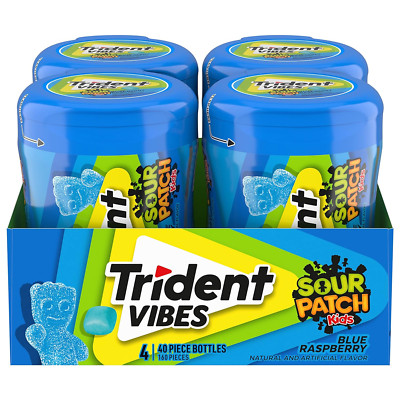 Trident Vibes SOUR PATCH KIDS Blue Raspberry Sugar Free Gum 40 Piece in Bottle