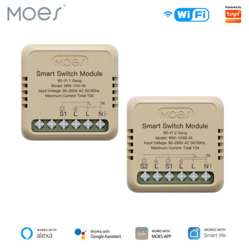 MOES WiFi Mini Smart Wall Light Switch Relay Module 3 Way Alexa Google APP Timer - 第 1/19 張圖片