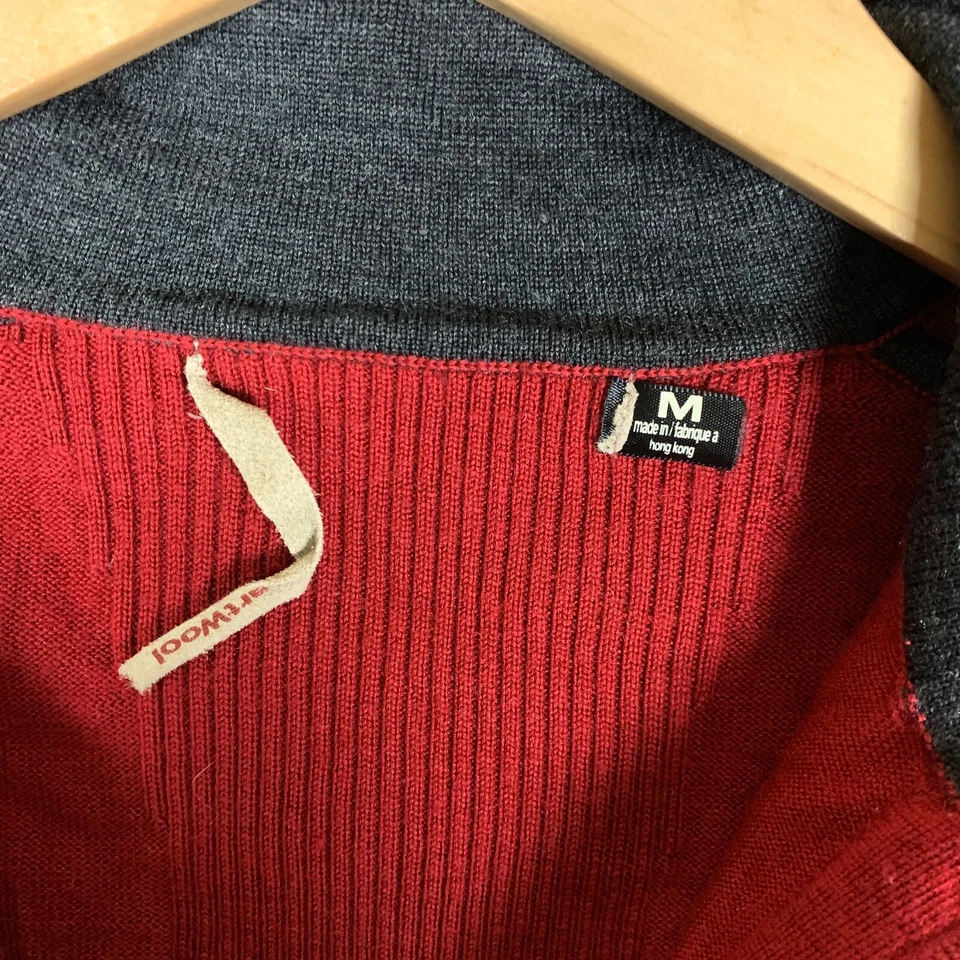 Suéter Smartwool Merino Para Hombres Mediano M Rojo Negro Borde Cuarto Cremallera Lana Pullover Foto 4 de 4