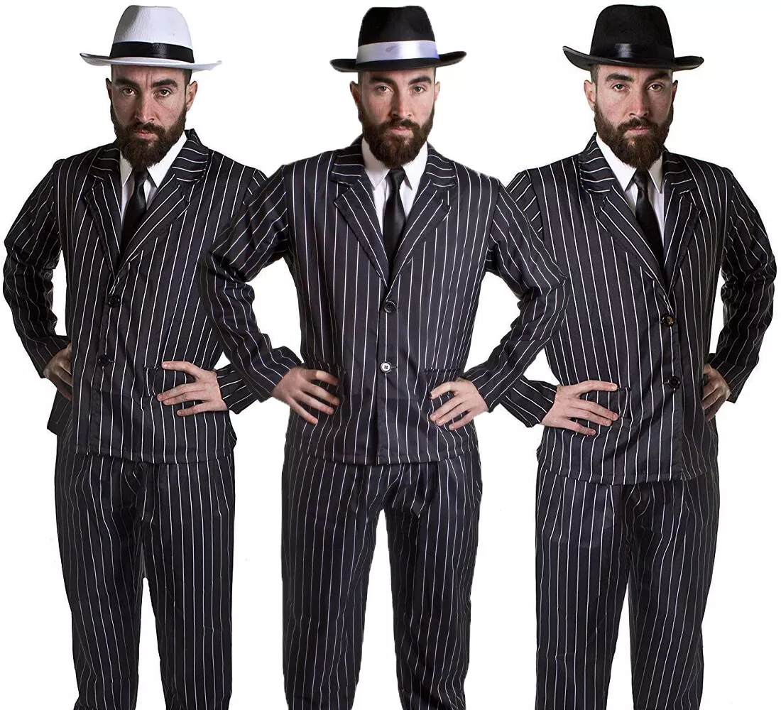 MEN'S GANGSTER COSTUME ADULT PINSTRIPE SUIT 1920'S FANCY DRESS MAFIA  MOBSTER