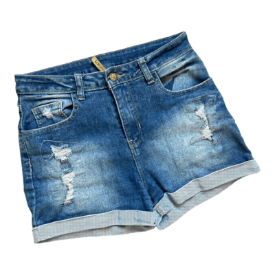 Juniors Womens Vertiche Medium Rinse Cuffed Distressed Denim Jean Shorts  Sz